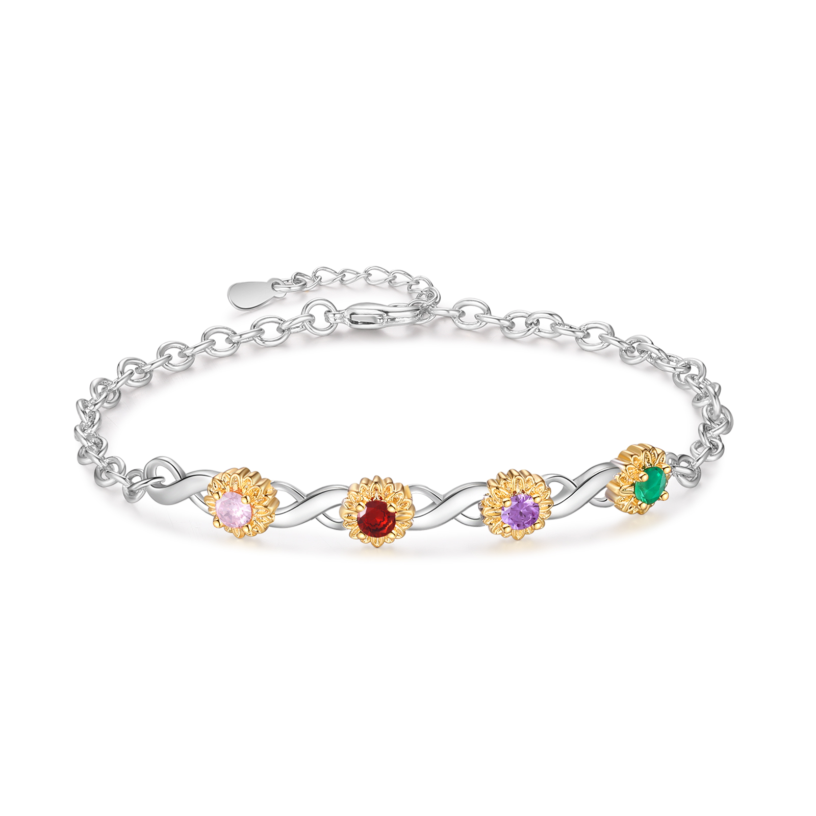Personalised Women's Bracelet Custom 4 Birthstones & 4 Names Infinity Bracelet Birthday Gift for Her-Jessemade AU