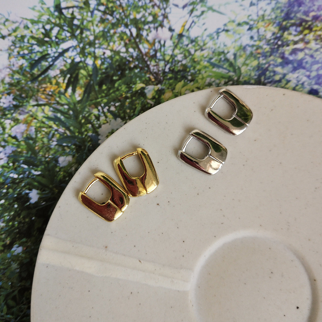 925 Sterling Silver IG Style Ellipse Heart Silver Handmade Stud Earrings