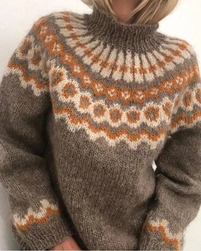 Half Turtleneck Pullover Jacquard Sweater