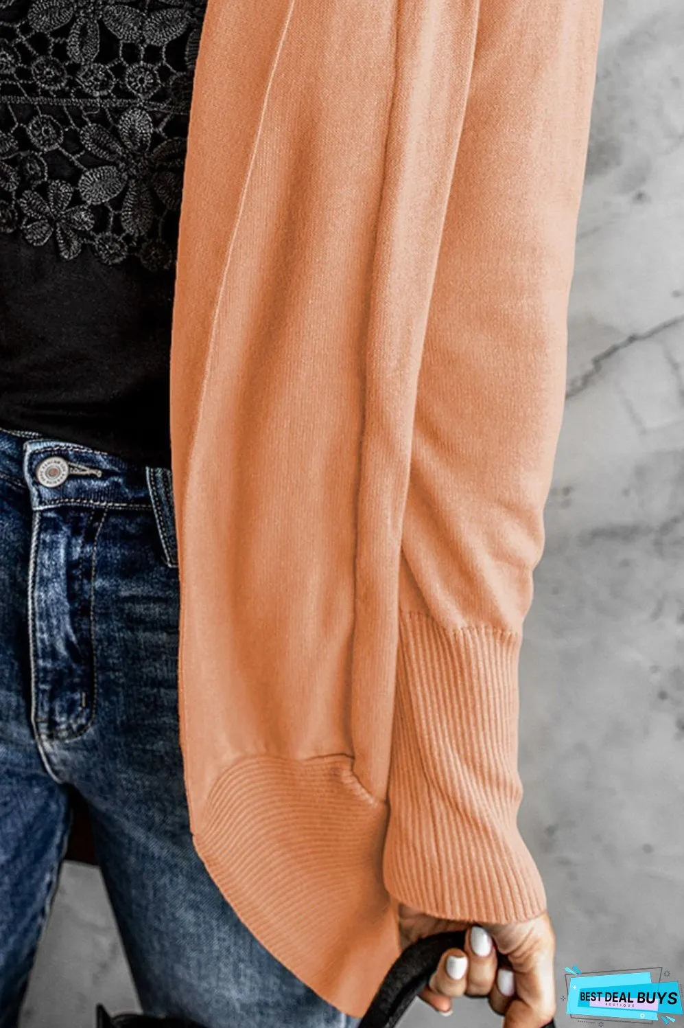 Long Sleeve Ribbed Hem Open Front Longline Cardigan