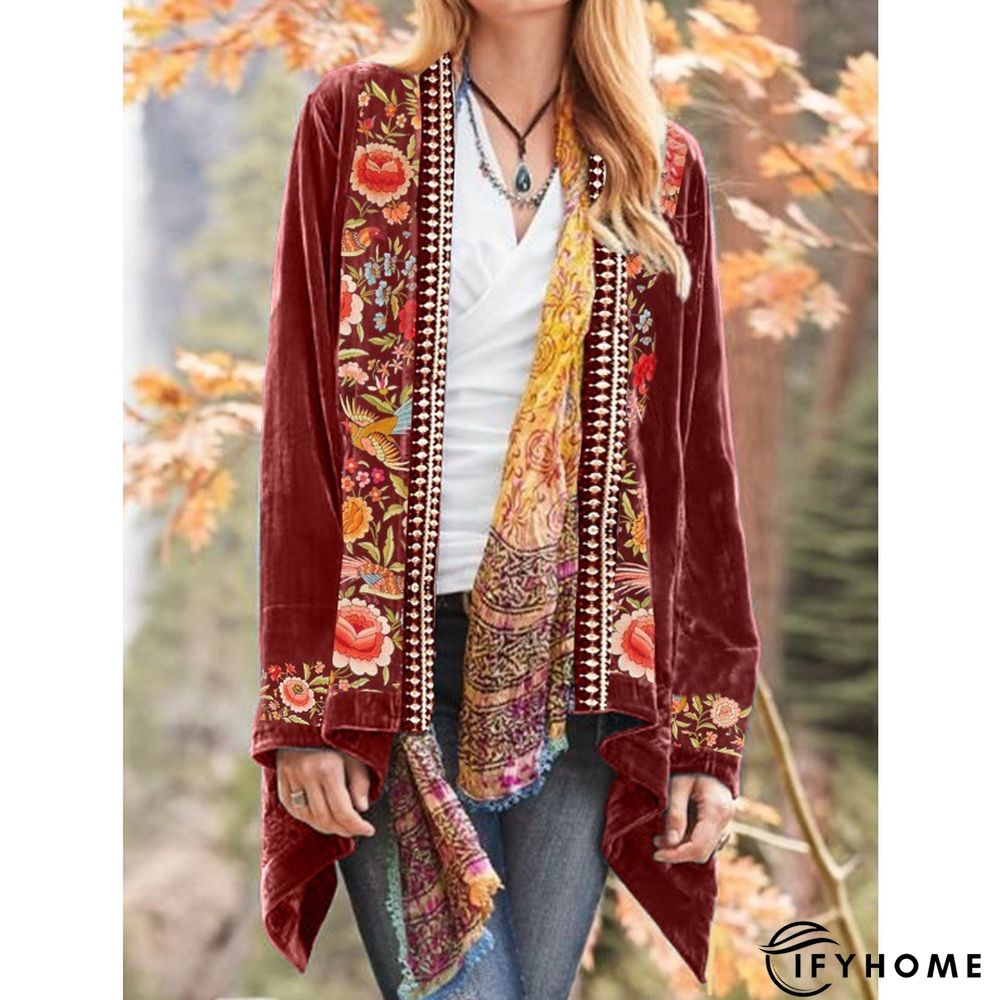 Black 3/4 Sleeve Coral Velvet Floral Shift Cardigan | IFYHOME