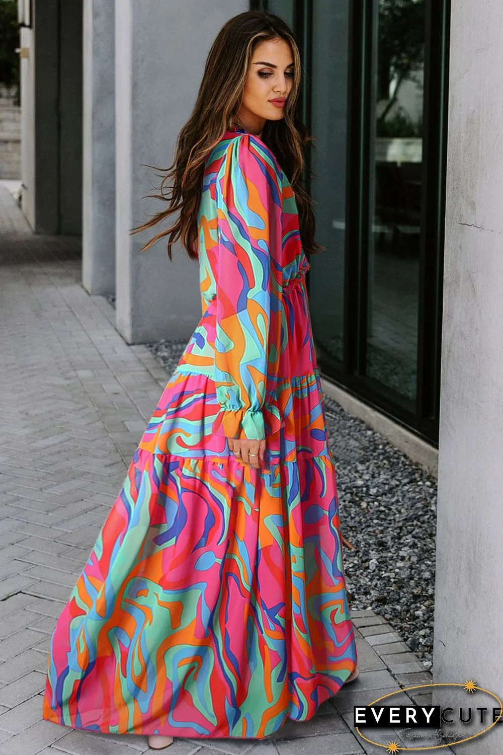 Multicolor Wild Lotus Ruffle Tiered Maxi Dress