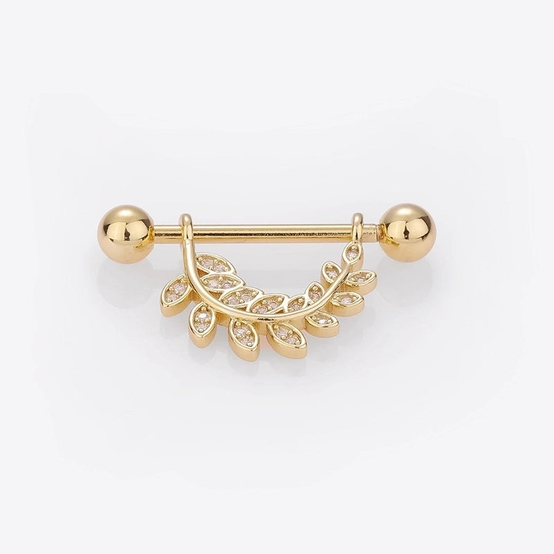 1 Piece Nipple Rings & Studs Sexy Modern Style Star Moon Leaves 316L Stainless Steel  Hollow Out Inlay Zircon 14K Gold Plated Nipple Rings & Studs
