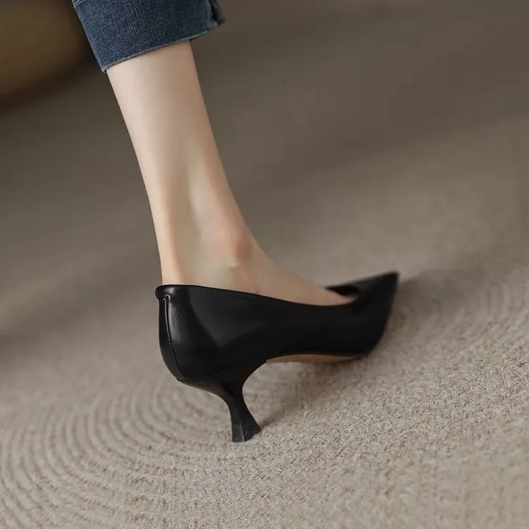 Churchf Churchf High Heels Female Spring 2024 New Korean Version Sexy Pointed Head Shallow Mouth Temperament Fine Heel Black Work Single Shoes