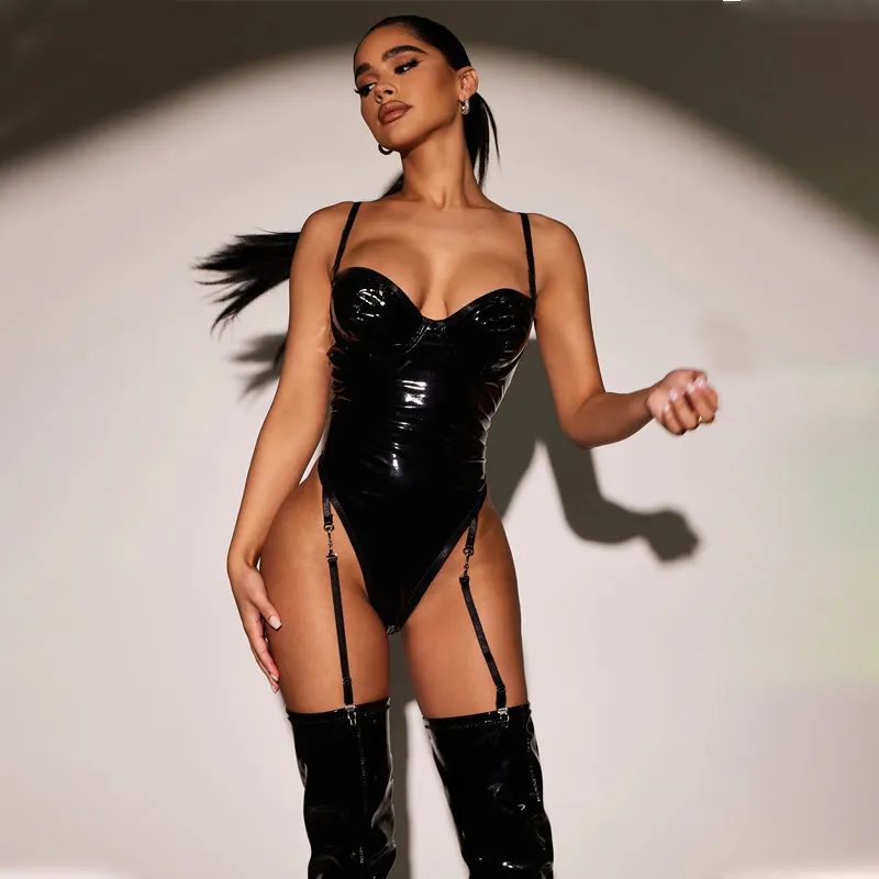 Churchf Sex Lingerie Sexy Women's Black Patent Leather Conjoined Game