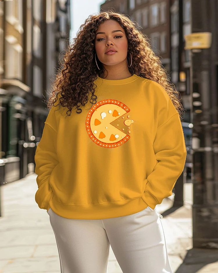 Women's Plus Size Funny Pizza Print Sweatshirt