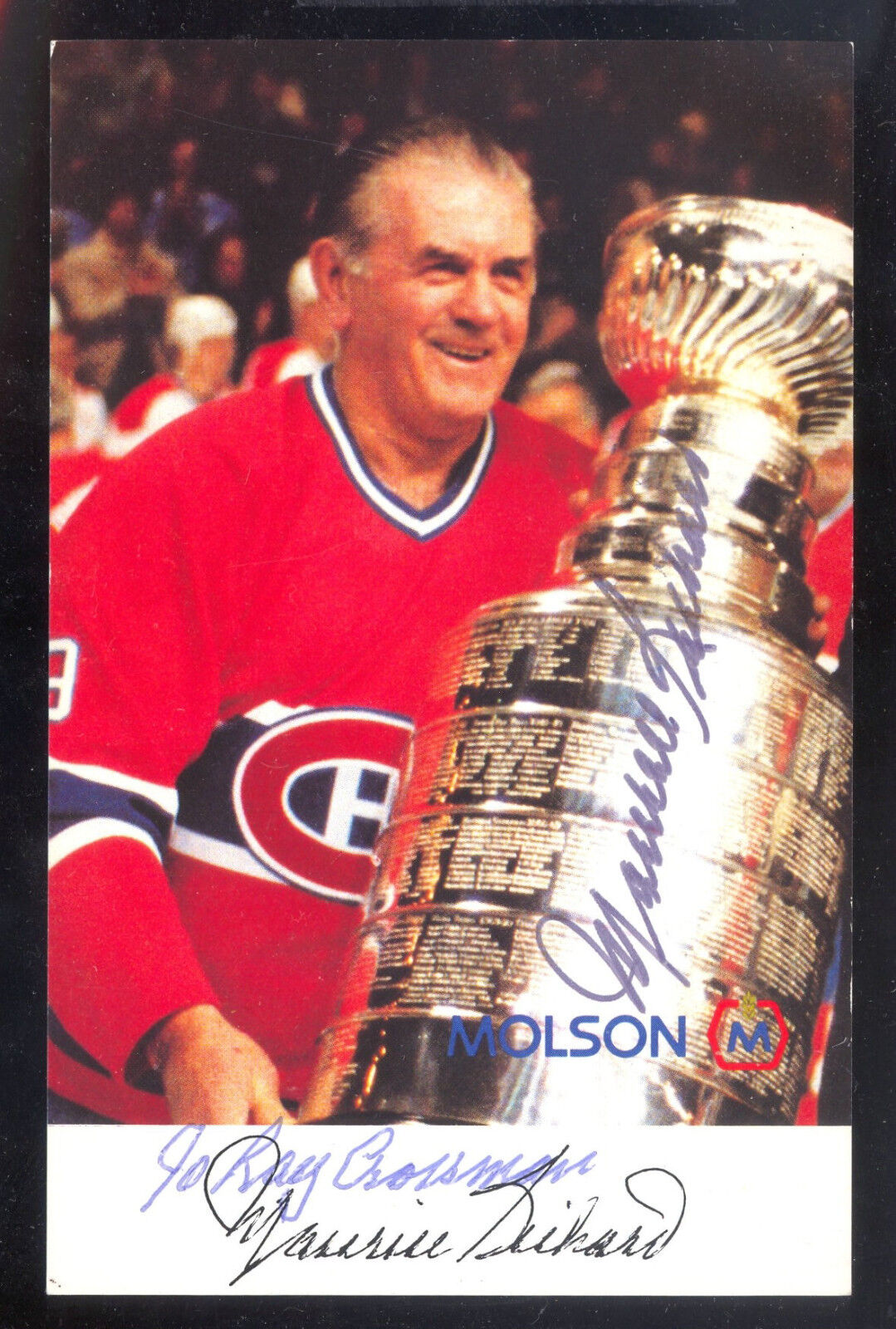 MAURICE RICHARD Photo Poster painting POST CARD HAND SIGNED AUTOGRAPH ON CANADIENS STANLEY CUP