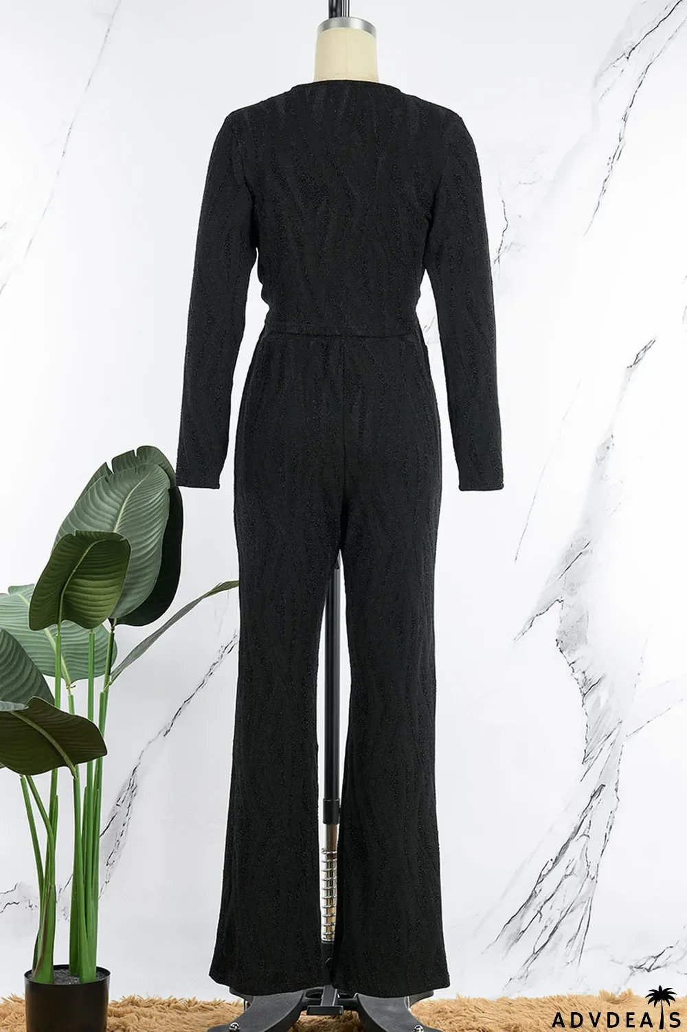 Black Sexy Print Bandage Patchwork V Neck Long Sleeve Two Pieces