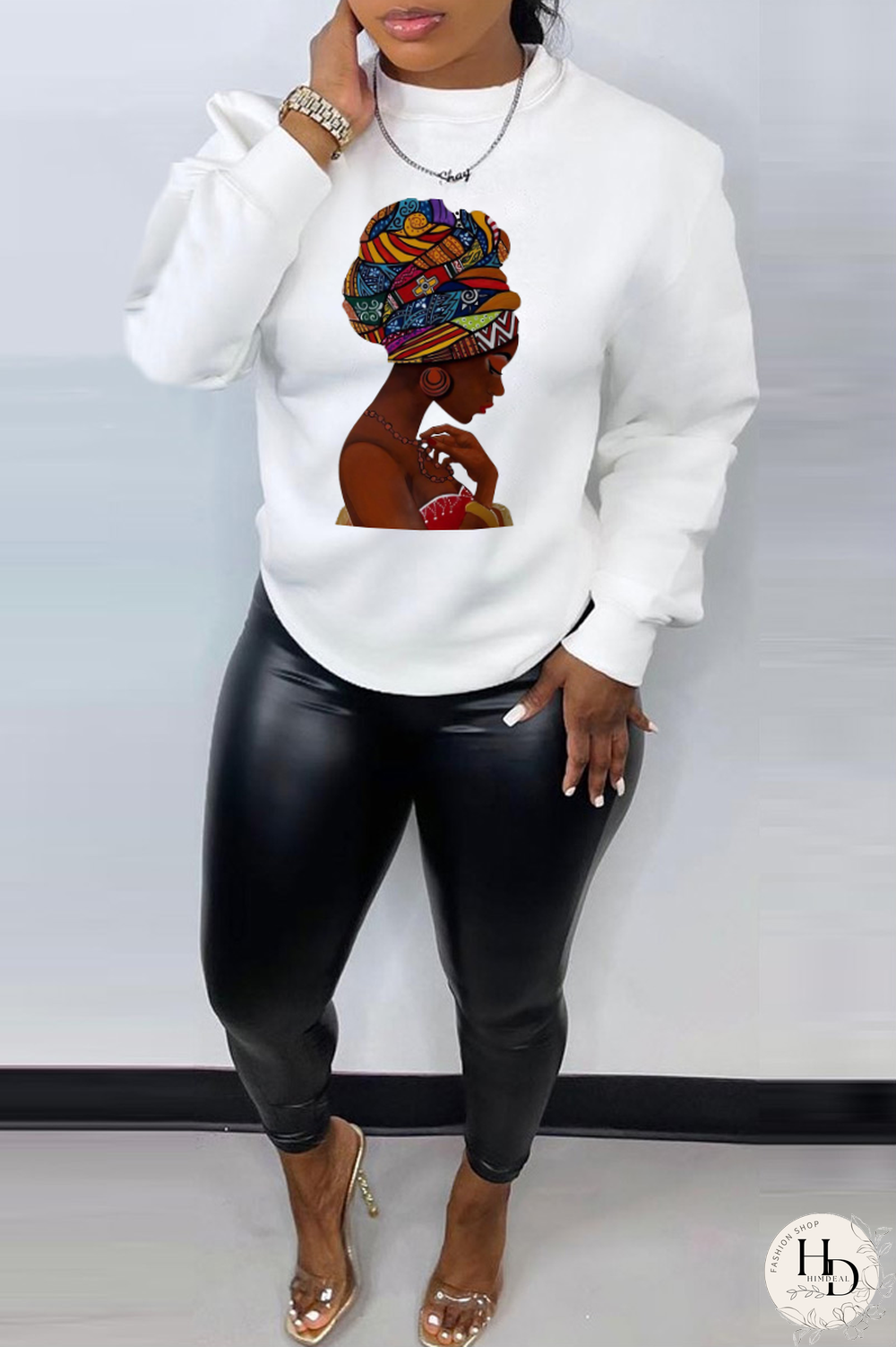 Black Fashion Casual Print Split Joint O Neck Tops