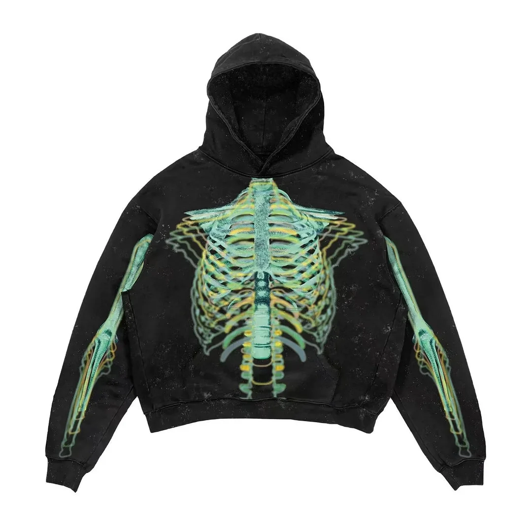 Brownm New European and American Men Casual Sweater Street Fashion Brand YK2 Skull 3D Digital Print Couple Hooded Sweater