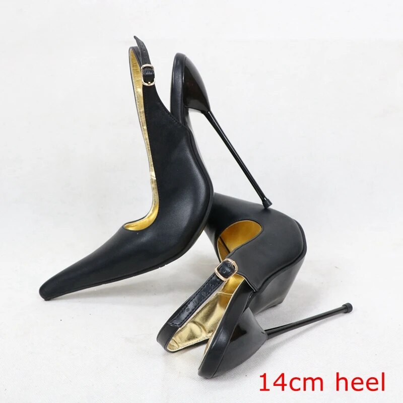 VCSHOES Black Matte 12Cm 14Cm 16Cm Slingback Women Pump Shoes Stilettos Steel High Heel Pointed Toe Shoes Custom Colors