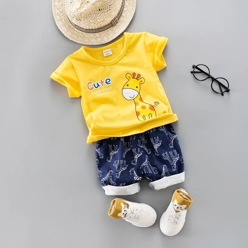 Cartoon Boys Girls Clothes Summer 2021 Short-sleeved T-shirt with Shorts Set Cotton Two-piece Suits Toddler Girl Clothes