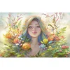 Diamond Painting -DIY Full Round Drill Flowers and Girl(60*40CM)