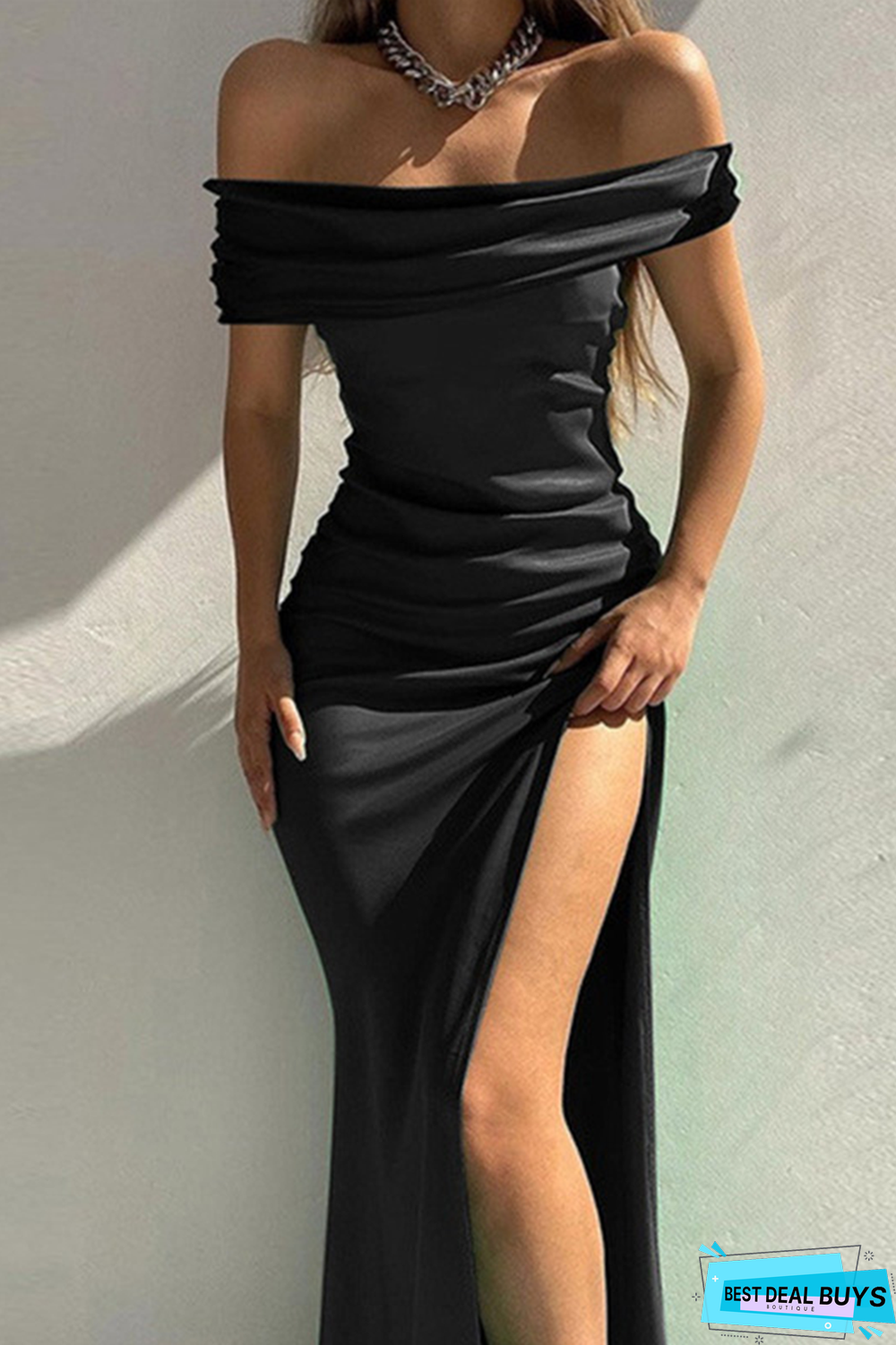 Sexy Solid High Opening Off the Shoulder Pencil Skirt Dresses(4 Colors)