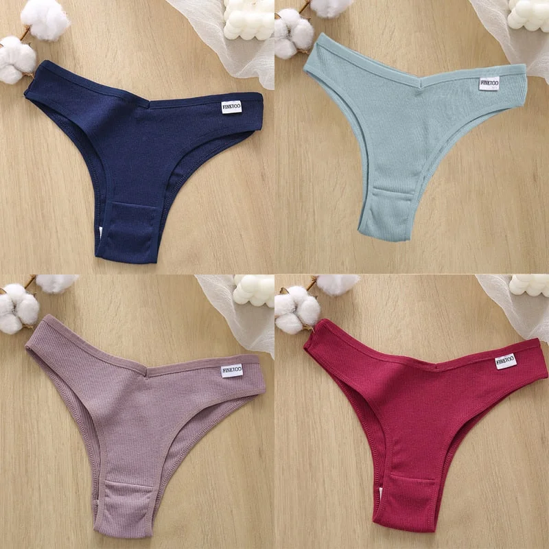 4PCS/Set Cotton Panties Women's Panties FINETOO Sexy Female Underpants Low Waist Underwear Women Pantys Lingerie M-XL