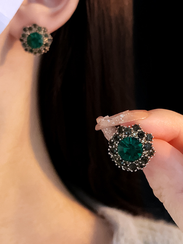 Rhine Stones Geometric Earrings Accessories GREEN-One_size