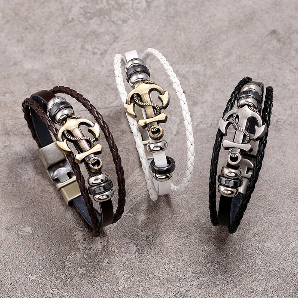 Men's Bracelet Alloy Anchor Leather Bracelet