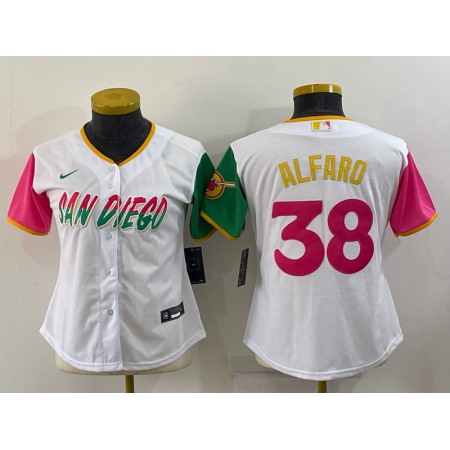 Women's San Diego Padres #38 Jorge Alfaro 2022 White City Connect Cool Base Stitched Baseball Jersey(Run Small) SKUP