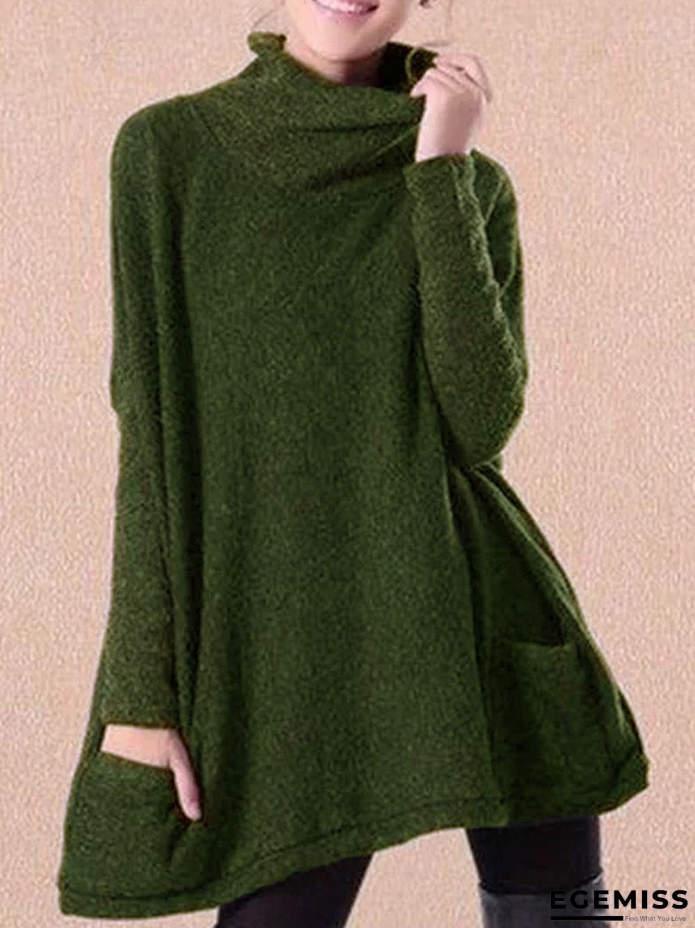 Black Patchwork Turtleneck Casual Sweater | EGEMISS