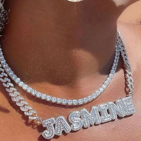 Custom Name Iced Out Baguette Letters Pendant Necklace-VESSFUL