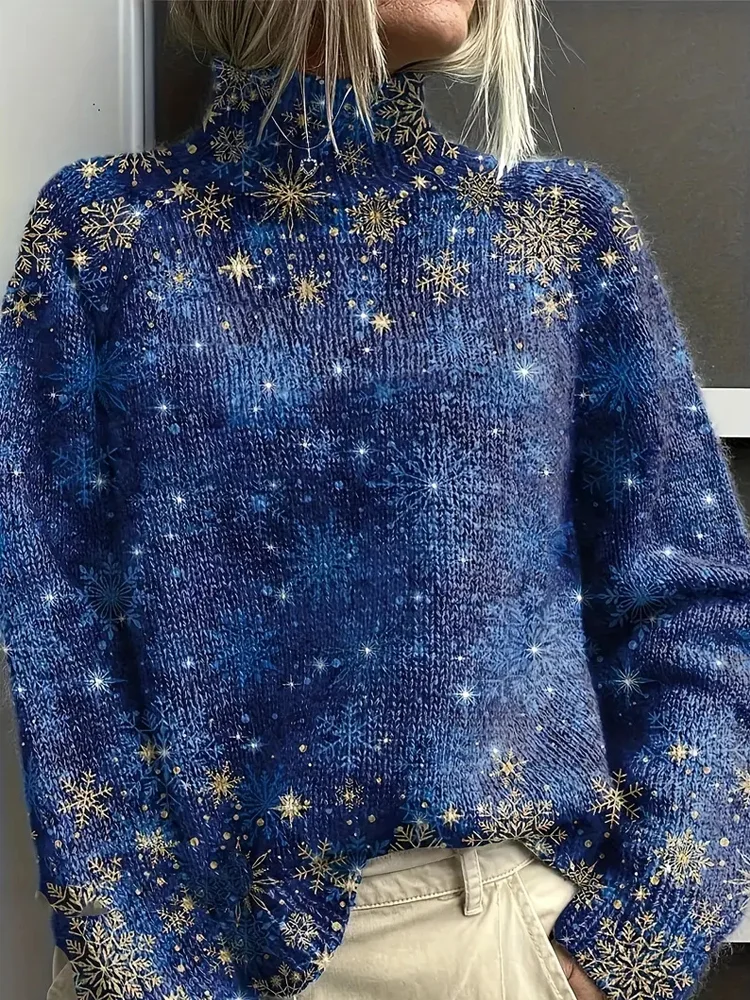 Snowflake Pattern Knit Women's Icelandic Sweater
