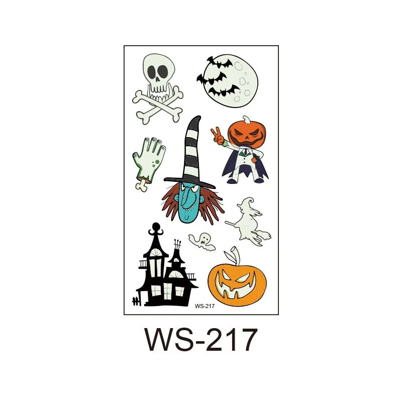 New Halloween tattoo stickers waterproof sweat fluorescent disposable tattoo stickers children cartoon face tattoo stickers