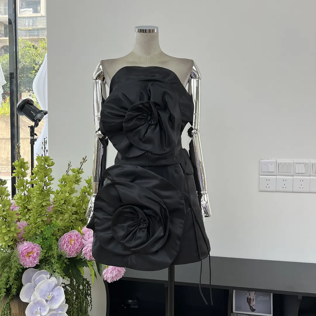 Brownm Three-Dimensional Large Flowers With A Bra Strap To The Ass Wedding Birthday Will Be Sweet And Salty Body Evening Dress