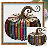 Books Pumpkin Full 18CT DIY Stamped Needlework Embroidery Kit 15.75x15.75inch Embroidery Needlepoint Starter Kits Cross Stitch Art and Crafts Kits for Beginners Adults Home Decor (18CTAFF-2098__C__40X