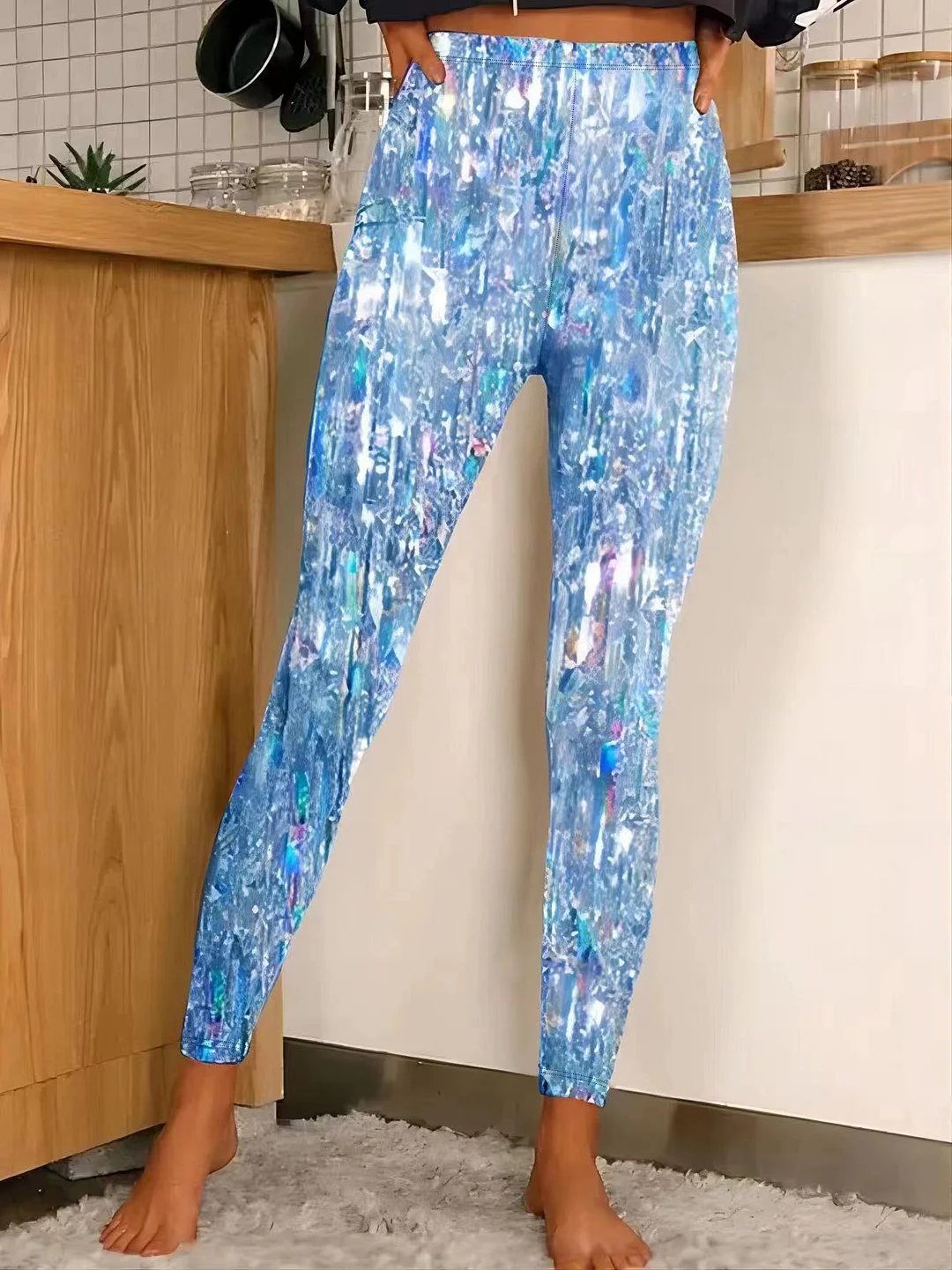 Uveng Slouchy Casual Shiny Printed Sports Leggings