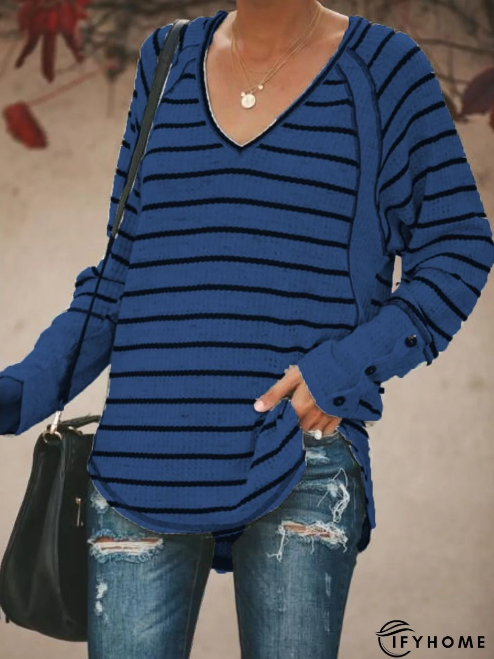 Women Casual Top Tunic Striped Sweater | IFYHOME