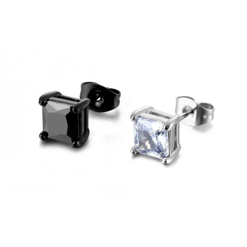Minimalist Geometric Stainless Steel Zircon Ear Studs 1 Piece