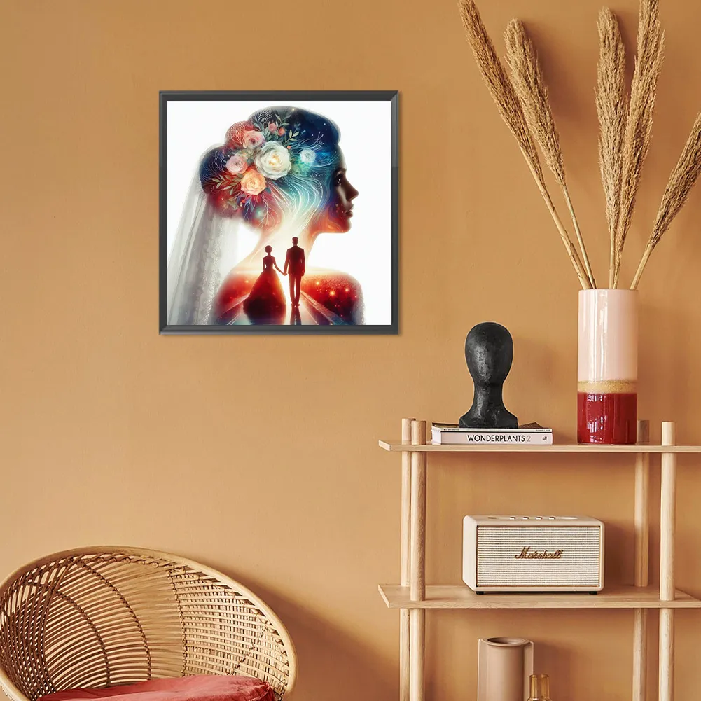 Diamond Painting - Full Round Drill - Romantic Wedding Silhouette(Canvas|30*30cm)