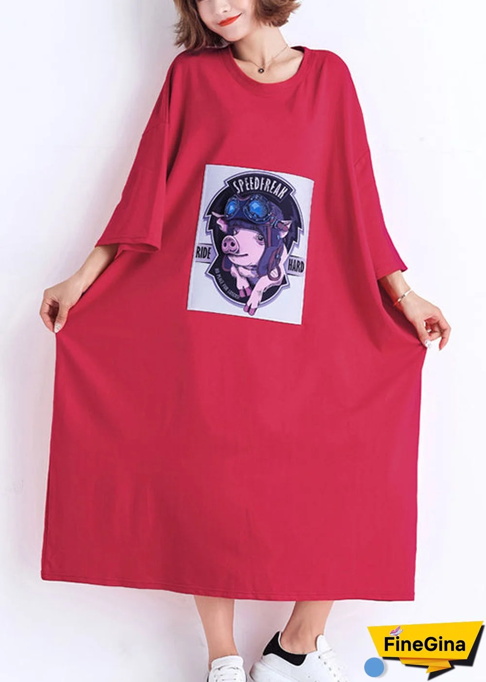 French o neck half sleeve cotton Tunic Organic linen red Traveling Dresses Summer