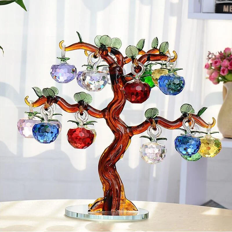 Crystal Glass Apple Tree Ornaments 18pcs Hanging Apples Home Decor Figurines Christmas New Year Crafts Gifts Souvenir Miniatures 712-1