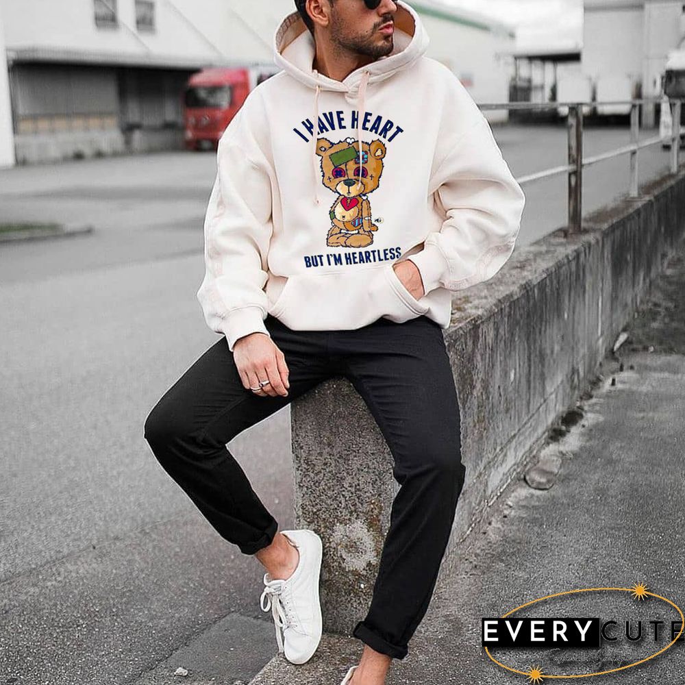 New Men's Fun Bear Print Casual Hoodie