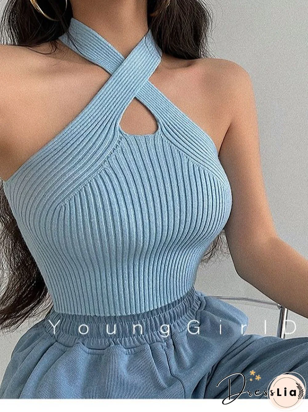 Women Cross Halter Tops Female Off Shoulder Crop Tops Knitted Strappy Sexy Tank Tops Y2K Tops For Women Summer