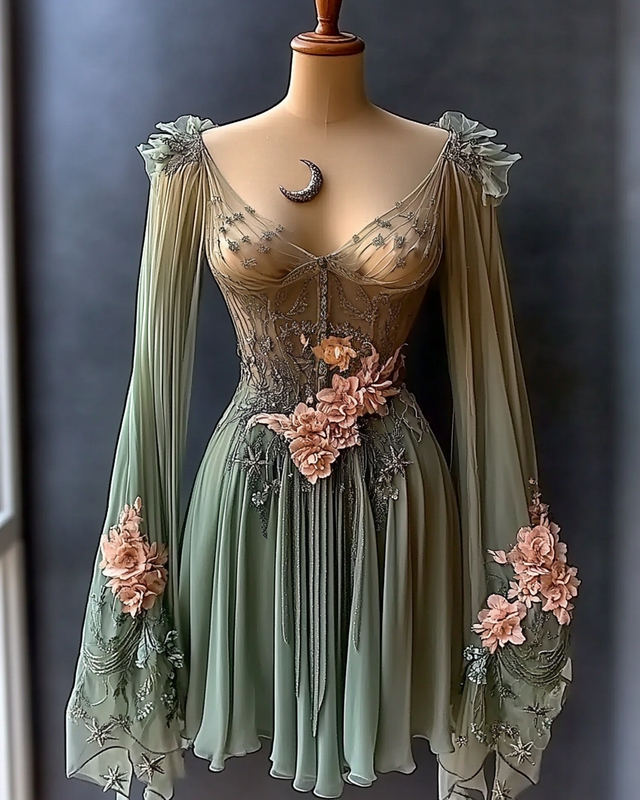 Summer Fashion Tie-Dye Star and Moon Embroidered Dress c4cc