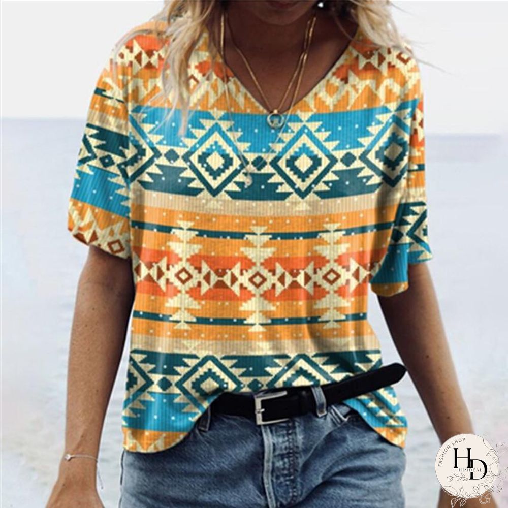 Retro Ethnic Style Short Sleeve  T-Shirt