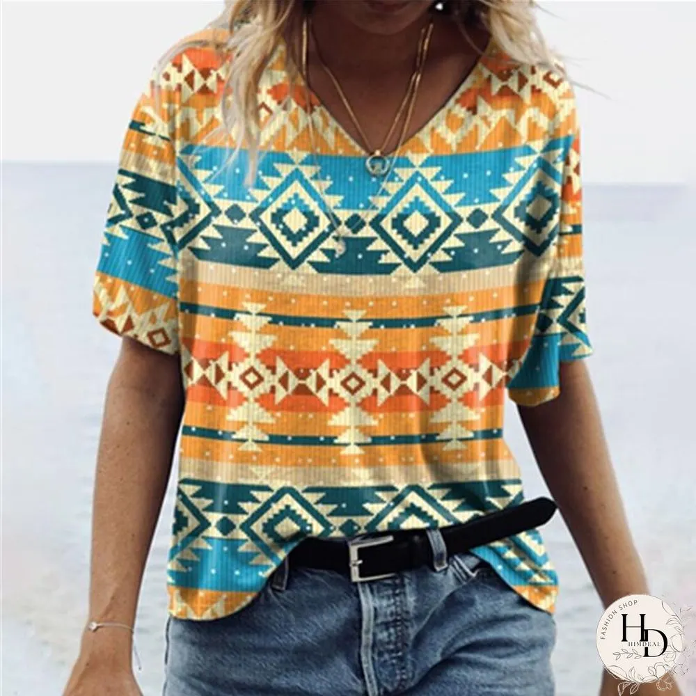 Retro Ethnic Style Short Sleeve  T-Shirt