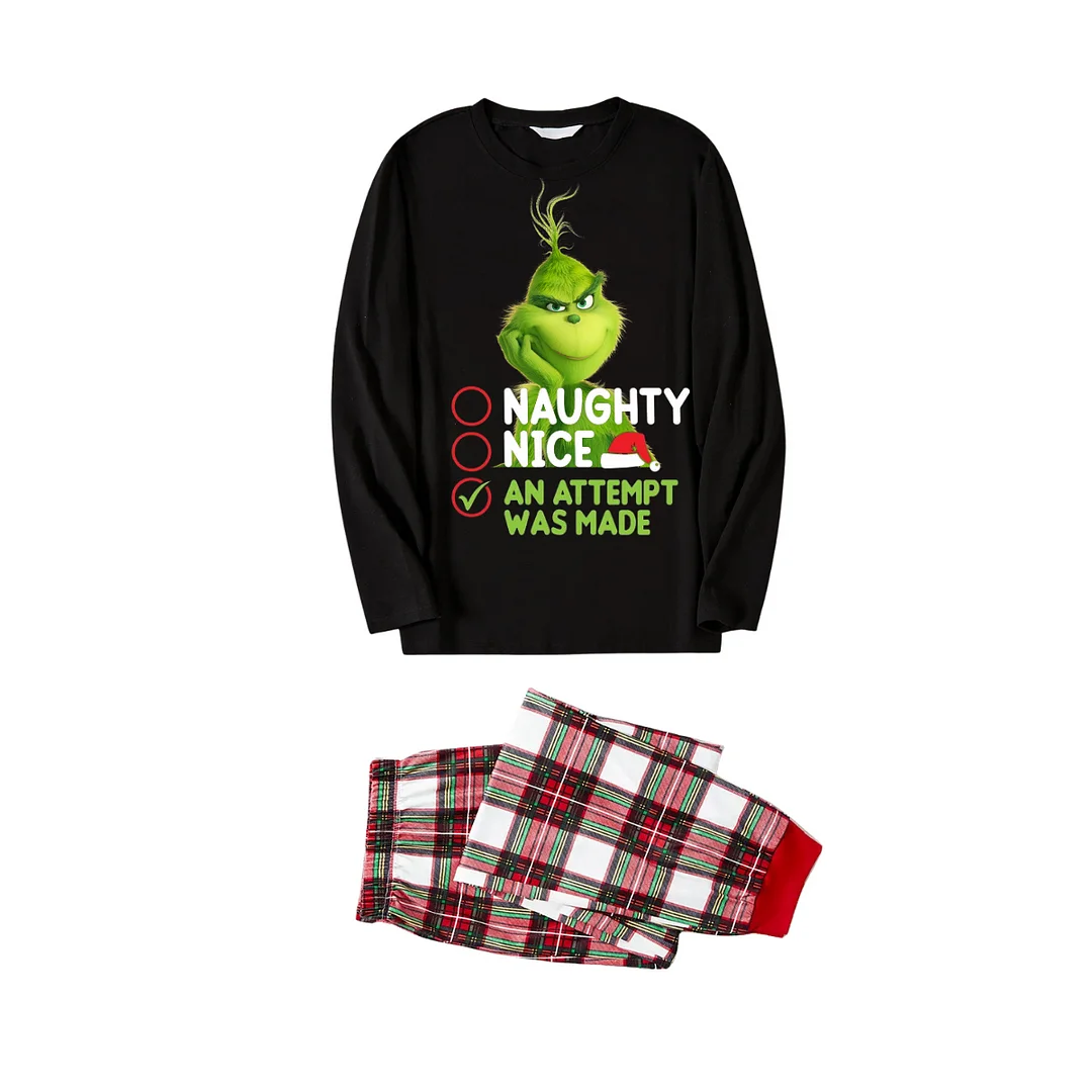 Cute Cartoon Pattern and Slogan Text Printed Red and White Plaid Matching Pajamas
