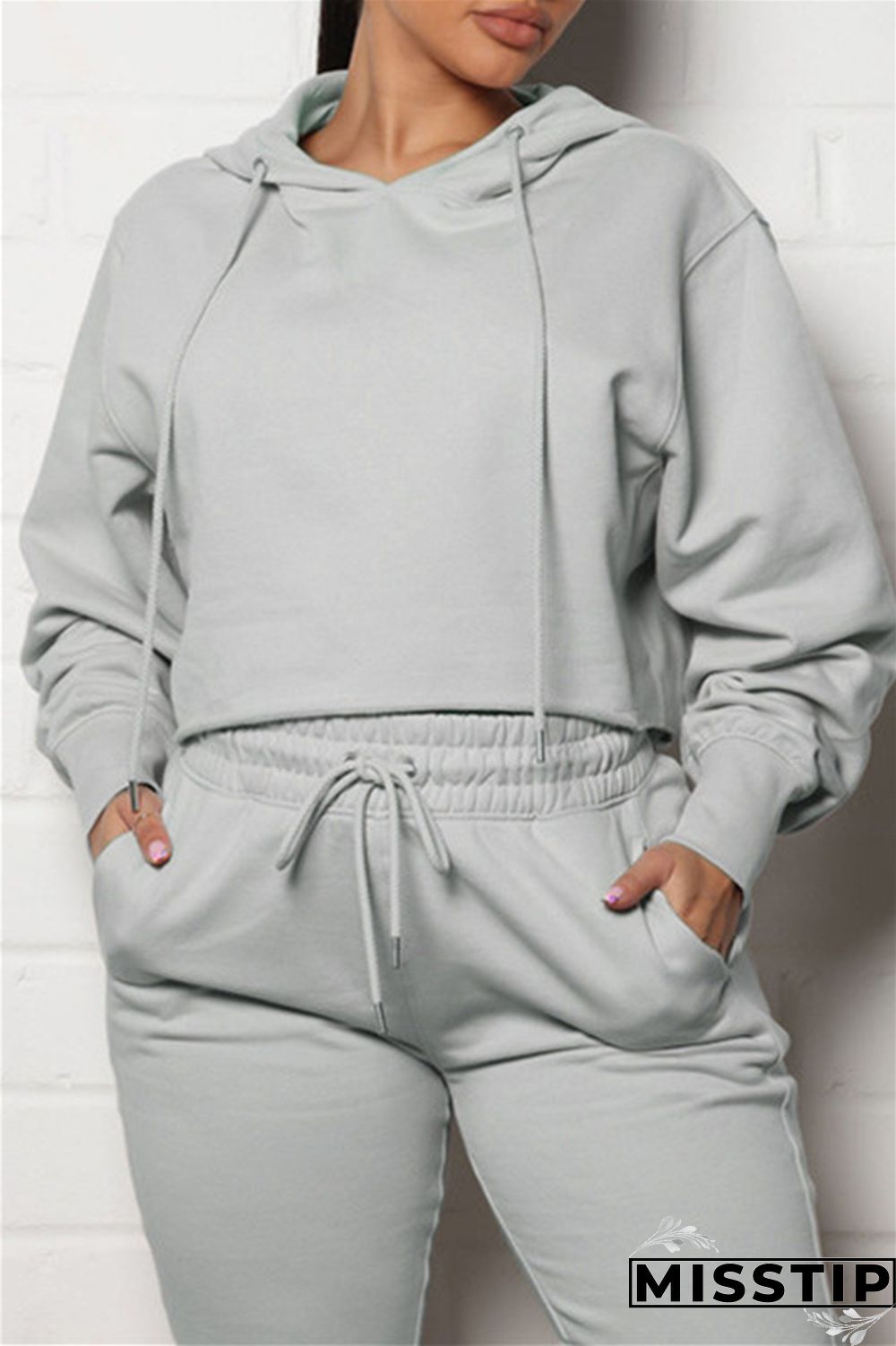 Grey Fashion Casual Solid Basic Hooded Collar Long Sleeve Two Pieces