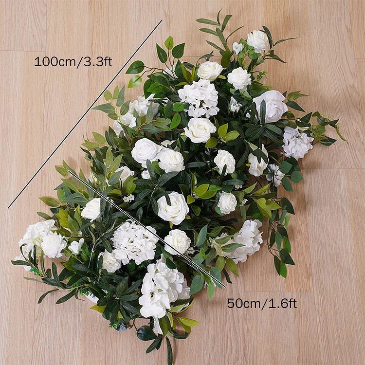 A7853 A4175 White Rose Green Leaves Flower Row Decor Wedding Backdrop Arch