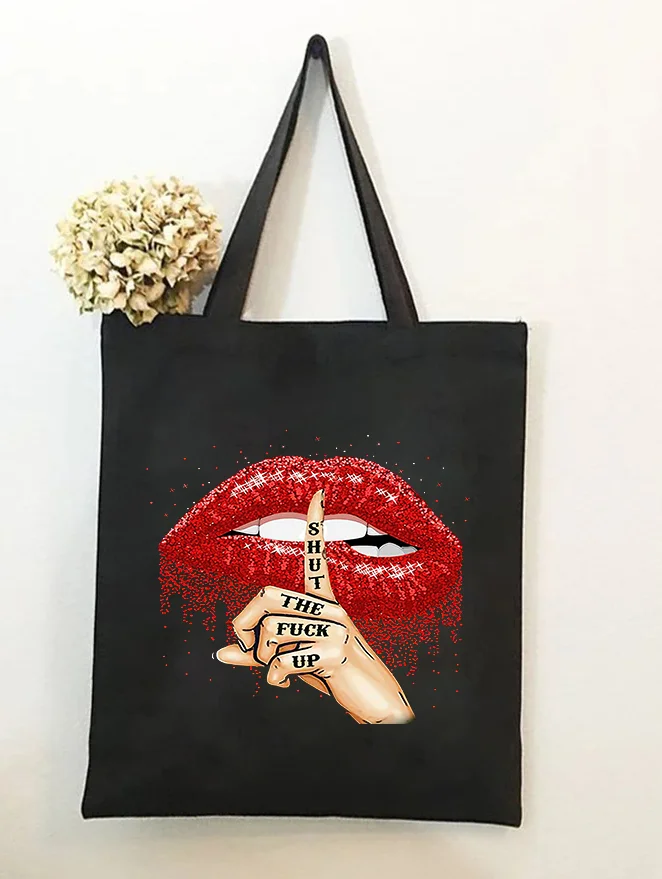 Shut The F**K Up Red Lips Print One-shoulder Bags