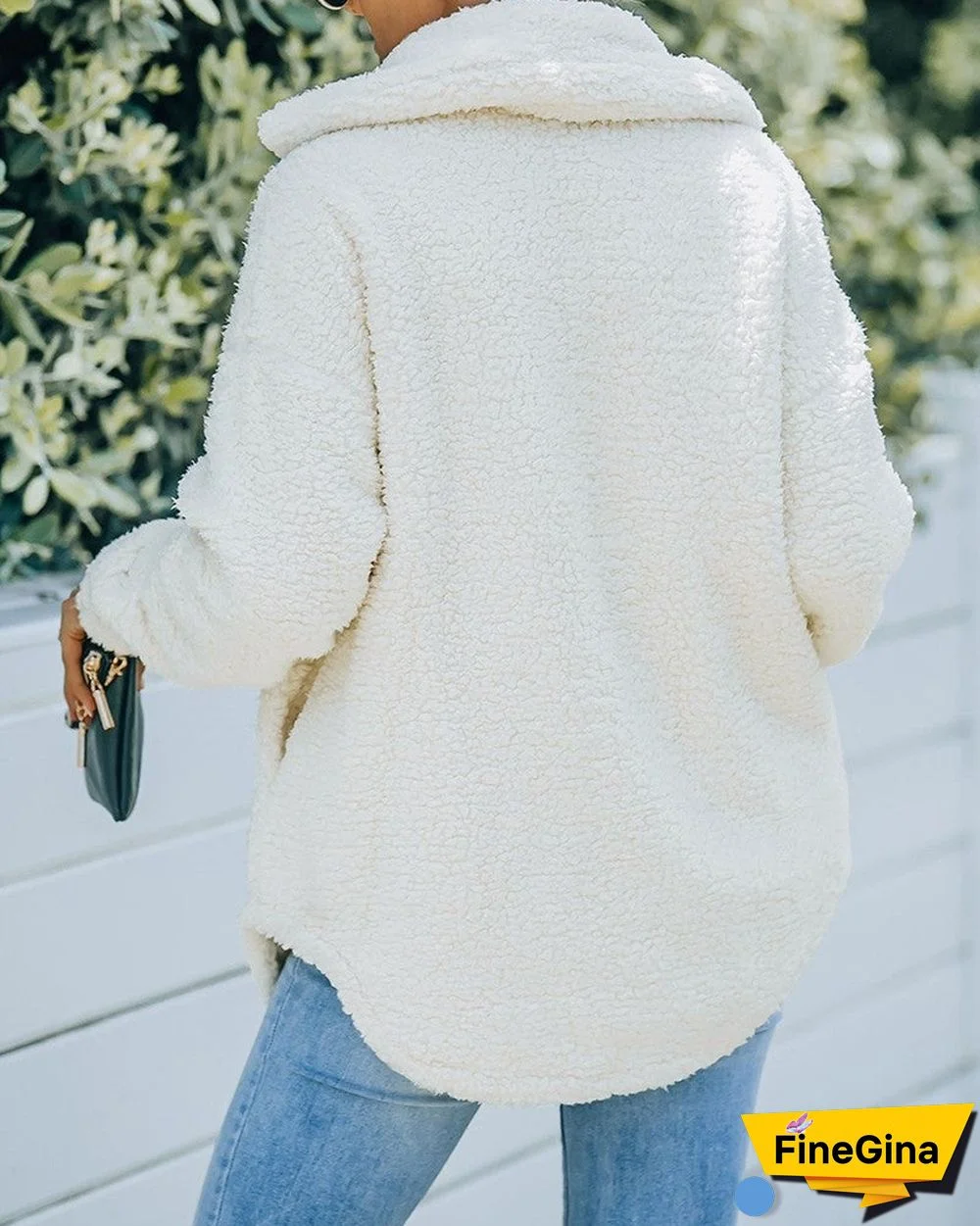 Pocket Button Design Long Sleeve Fluffy Coat