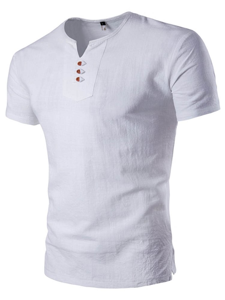 Plain V-Neck Short Sleeve Men's T-shirt