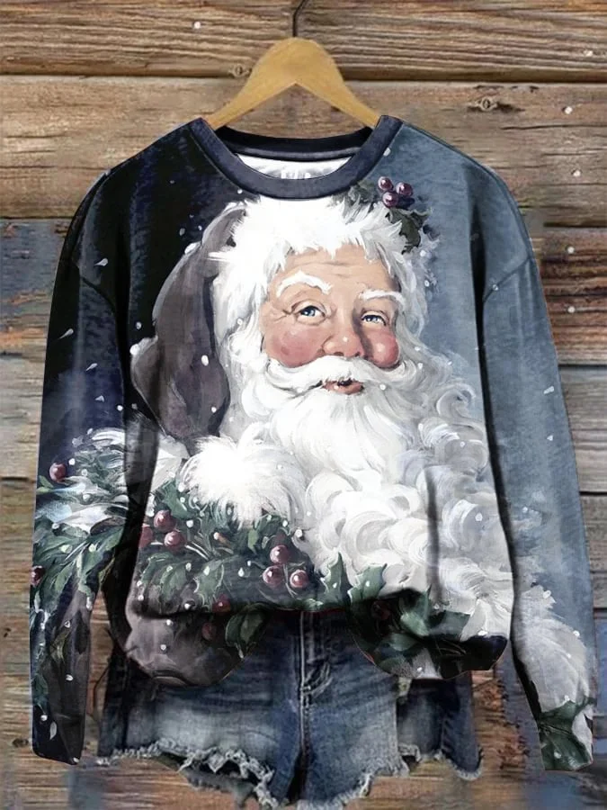 Women's Santa Print Long Sleeve Sweatshirt