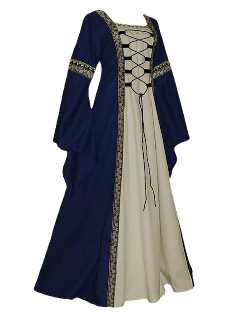 Halloween Costume Vintage Dress 1950s Long Flared Sleeves  Lace Up Plus Size Gothic Retro Maxi Dress Novameme