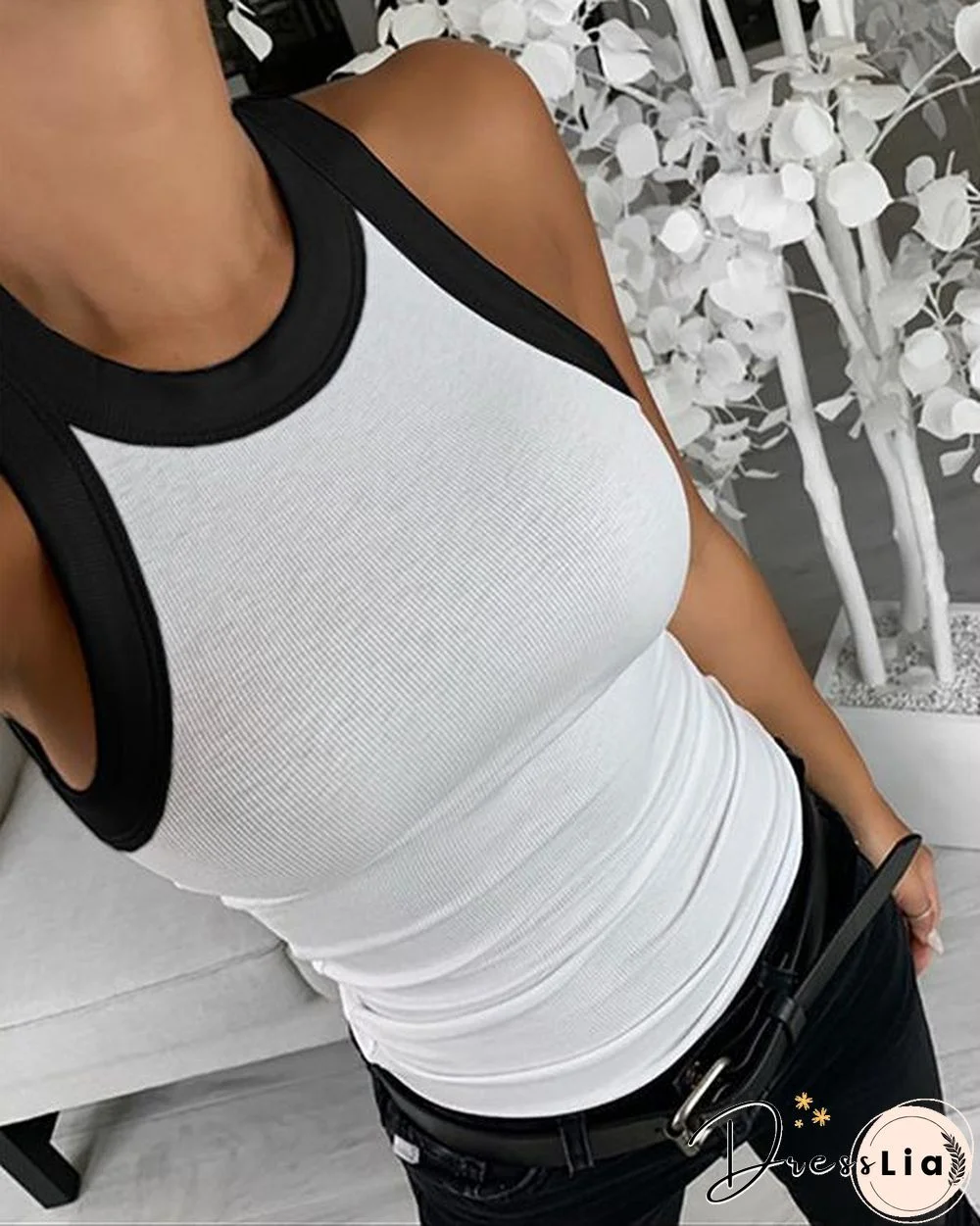 Colorblock Contrast Binding Tank Top