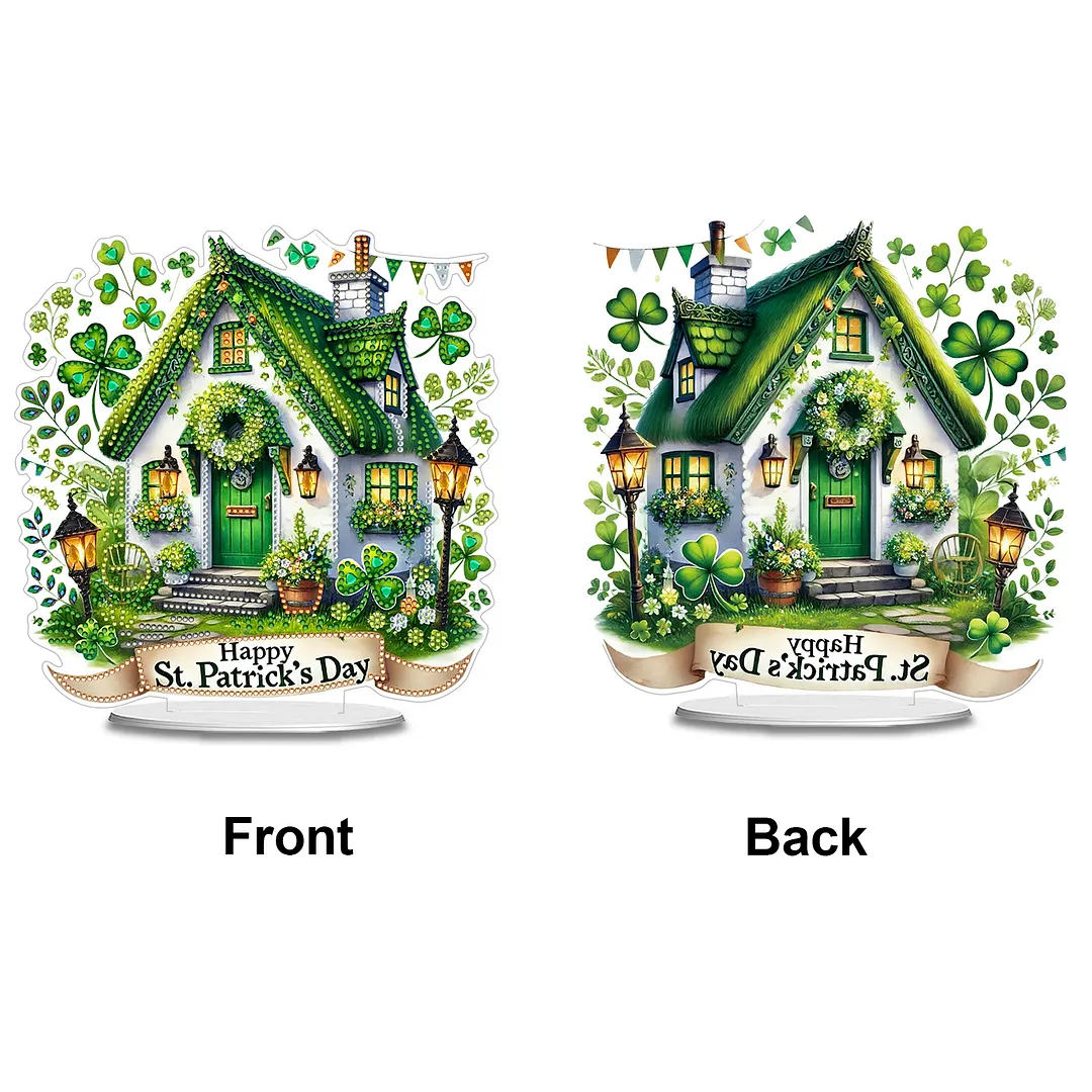 2D Flat DIY St Patricks Day Hut Diamond Painting Tabletop Ornaments Kit Special Shape Crystal Art Craft Decoration Single Side Drill for Living Room Home Office