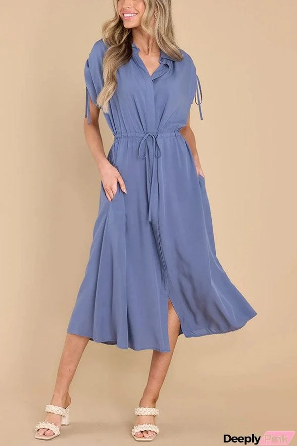 My Favorite Moments Pocketed Ruched Adjustable Waist Midi Dress